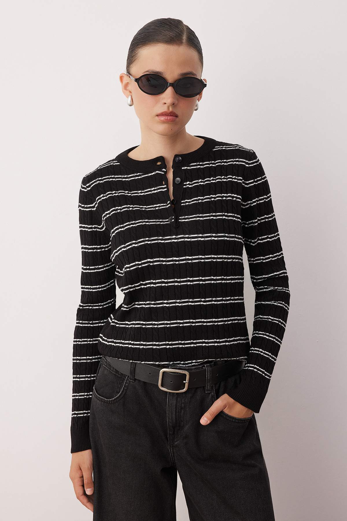 Trendyolmilla  Siyah-Ekru*001 Bisiklet Yaka 2'li Triko Kazak TWOAW26KZ00187 - Görsel 5