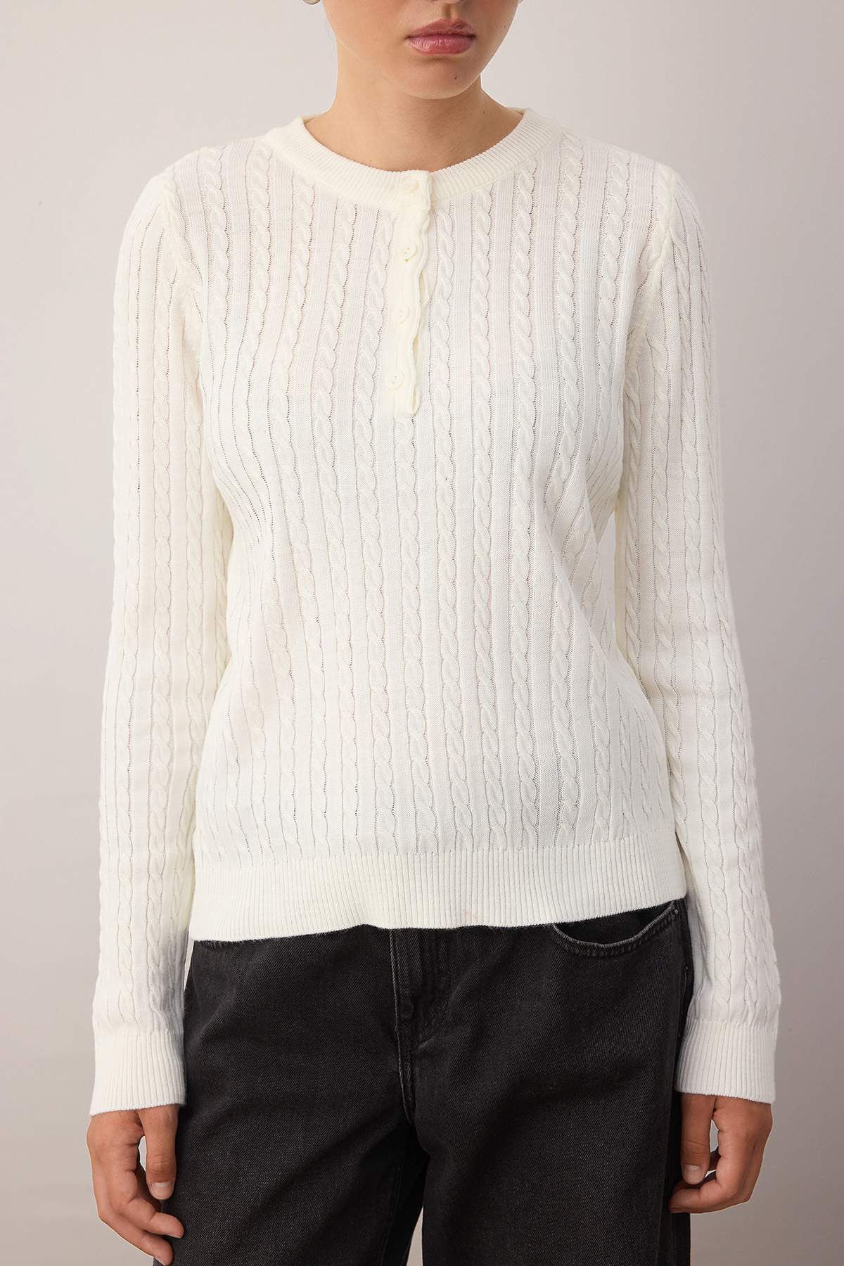 Trendyolmilla  Siyah-Ekru*001 Bisiklet Yaka 2'li Triko Kazak TWOAW26KZ00187 - Görsel 3