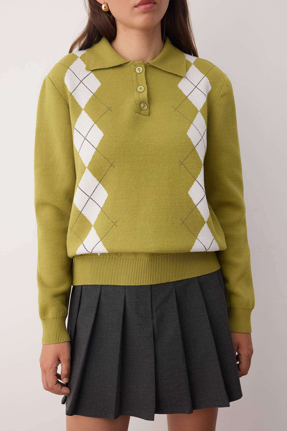 Trendyolmilla  Yağ Yeşil Premium İplik/Özel İplik Baklava Desenli Triko Kazak TWOAW26KZ00129 - Görsel 3