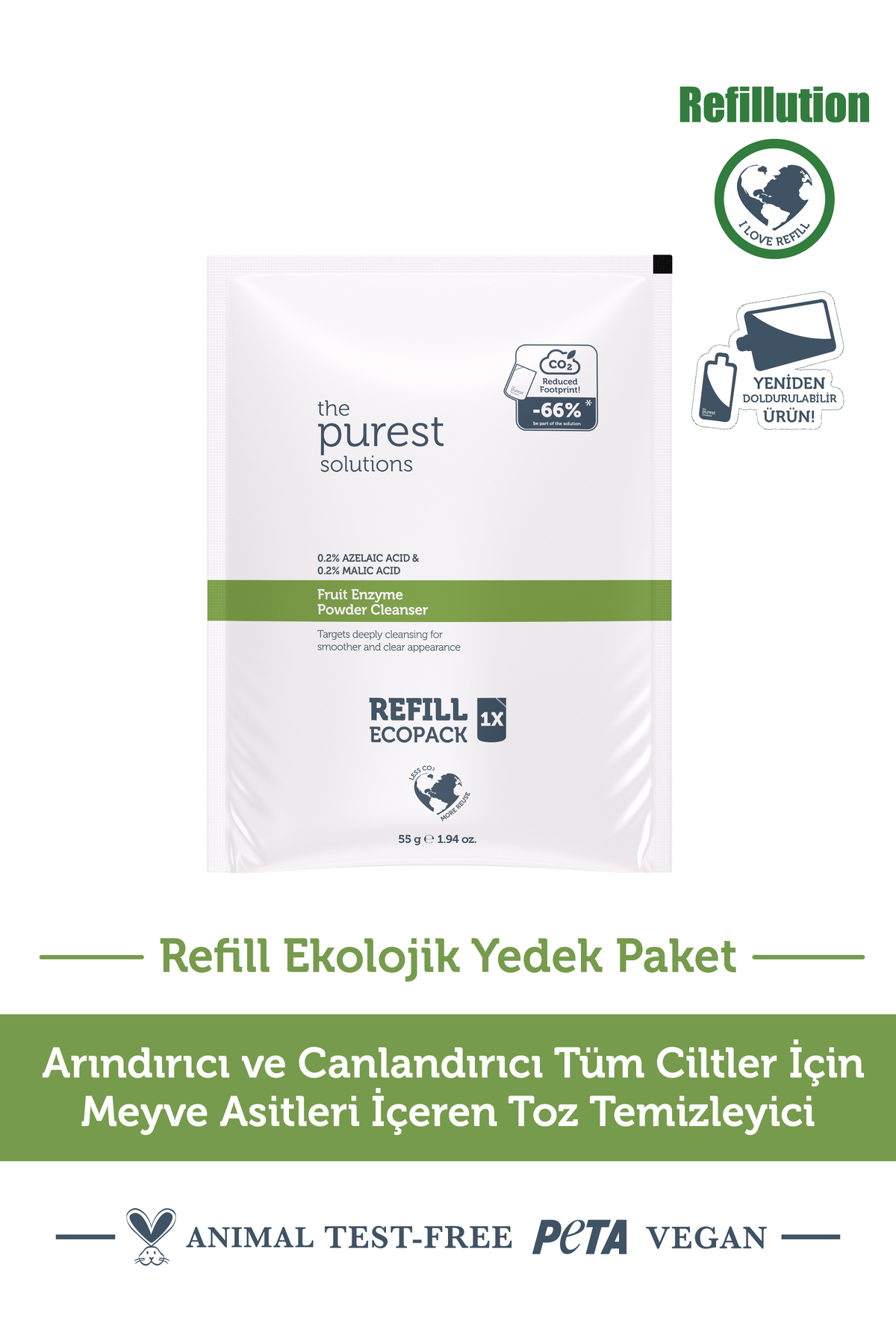 The Purest Solutions بسته جایگزین اکولوژیکی - پاککننده پودری آنزیمی آزلائیک اسید و مالیک اسید ۵۵ گرم — TPS216