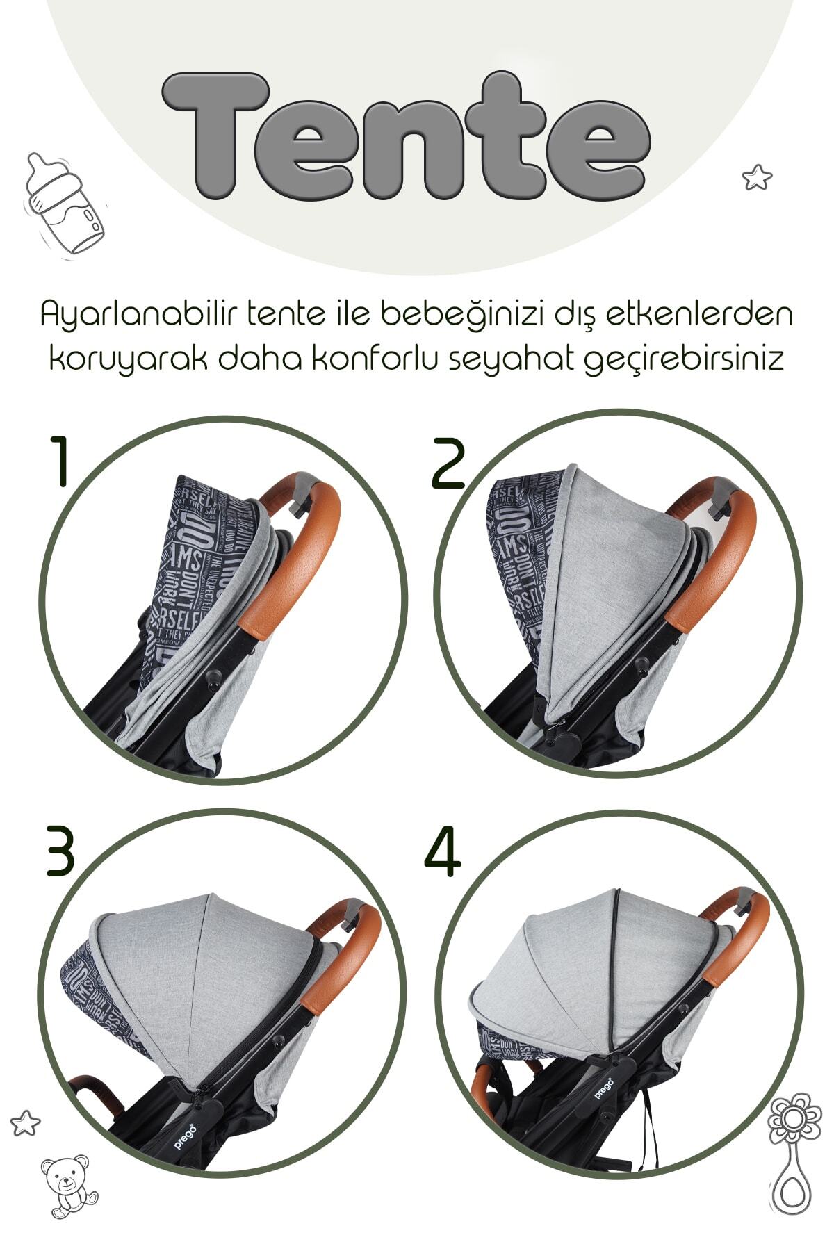 Prego Lotus Tek Elle Katlanabilir Kabin Boy Bebek Arabası Yağmurluk Hediyeli fotoğrafı 7 (önizleme)