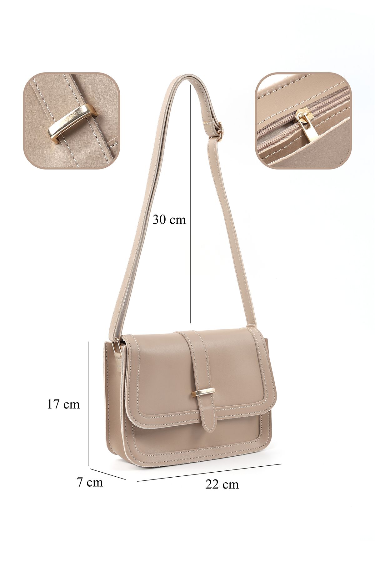 SHAKA-Mink Shk127 Artificial Leather Hand, Arm and Shoulder Bag with Internal Zipper Pocket and Snap Closure L:17 W:22 W:7 cm 4