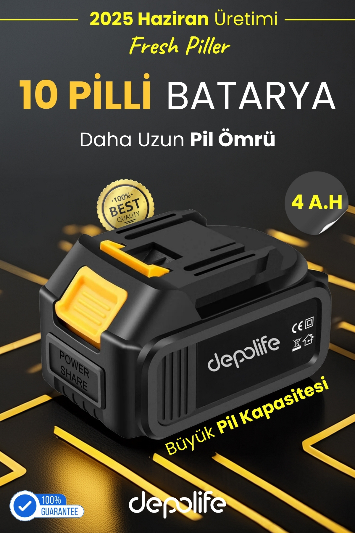 Depolife Akülü Darbeli Darbesiz Matkap Batarya 21 V 4,0 Ah Lityum İyon Yedek Akü 10 Pilli Güçlü Batarya