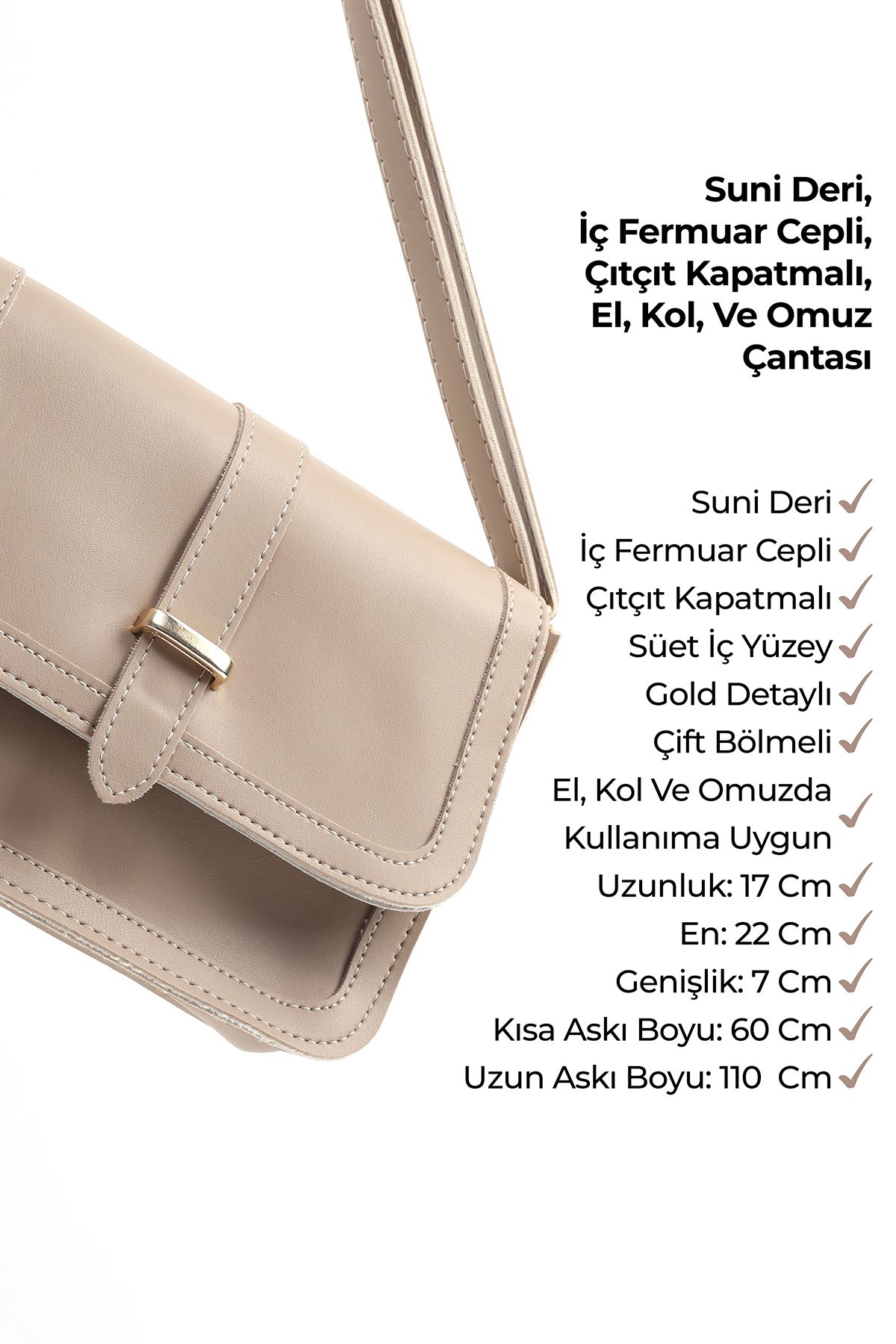 SHAKA-Mink Shk127 Artificial Leather Hand, Arm and Shoulder Bag with Internal Zipper Pocket and Snap Closure L:17 W:22 W:7 cm 7