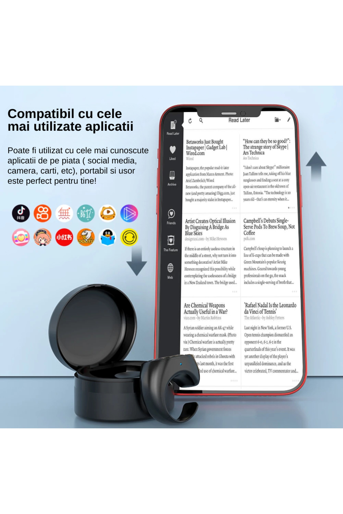 Inteliced-Multifunctional Remote Control Ring with Charging Station Black, Inteliced®, Compatible Android iOS 8
