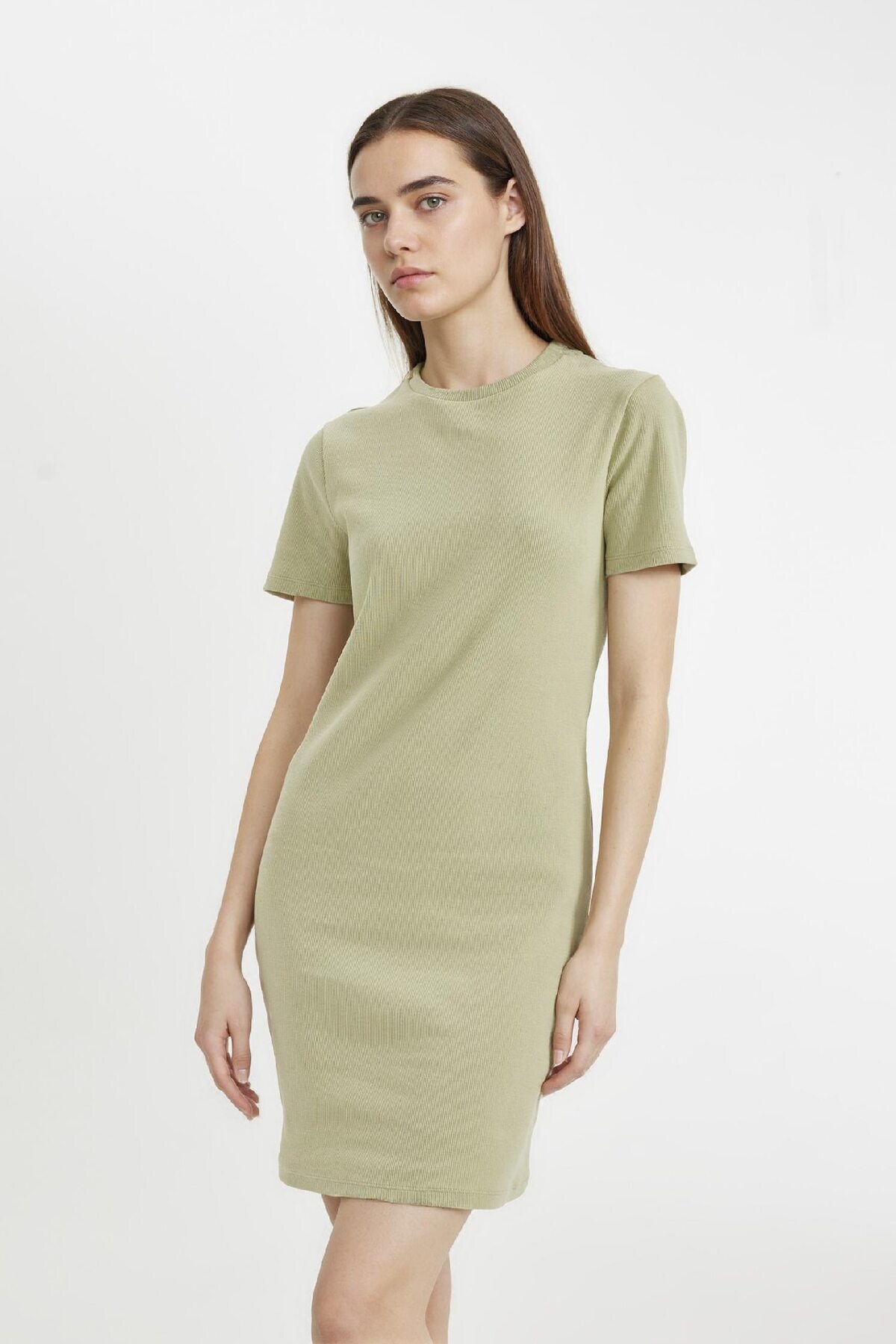 DeFacto-Minišaty s žebrovanou košilkou s krátkým rukávem – s výstřihem, Bodycon, C1503ax24sp 3