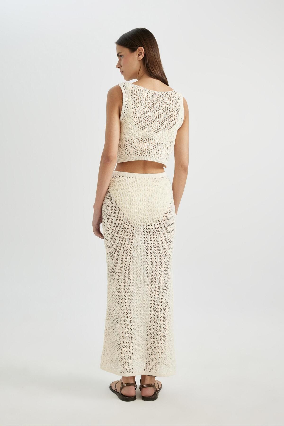 DeFacto-Regular Fit áttört kötöttáru Maxi Beach szoknya-Fall in Love B6888AX24SM 6