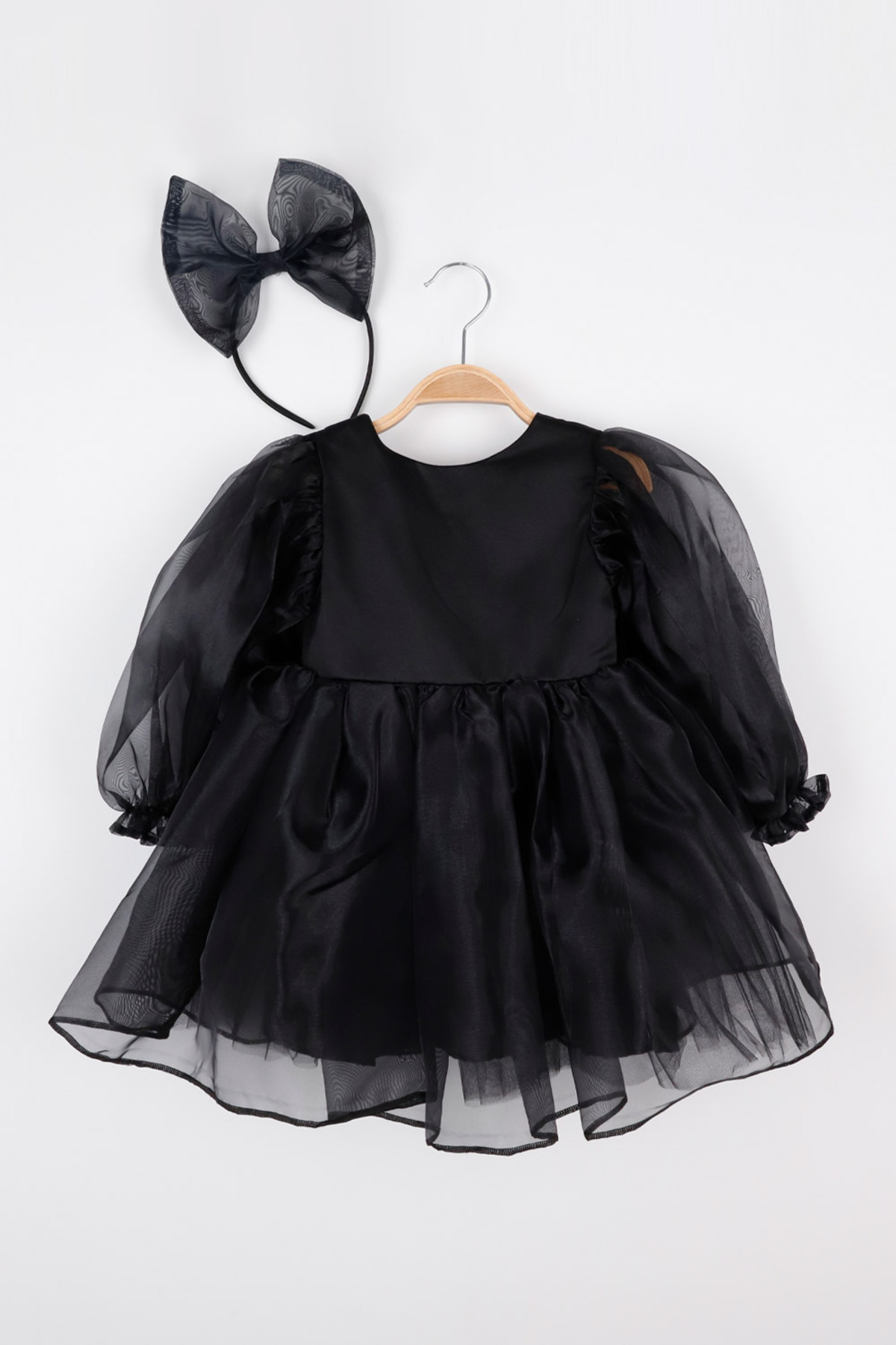 Le Mabelle-Schwarzes, langärmliges Organza-Partykleid für Mädchen – Salbei 2