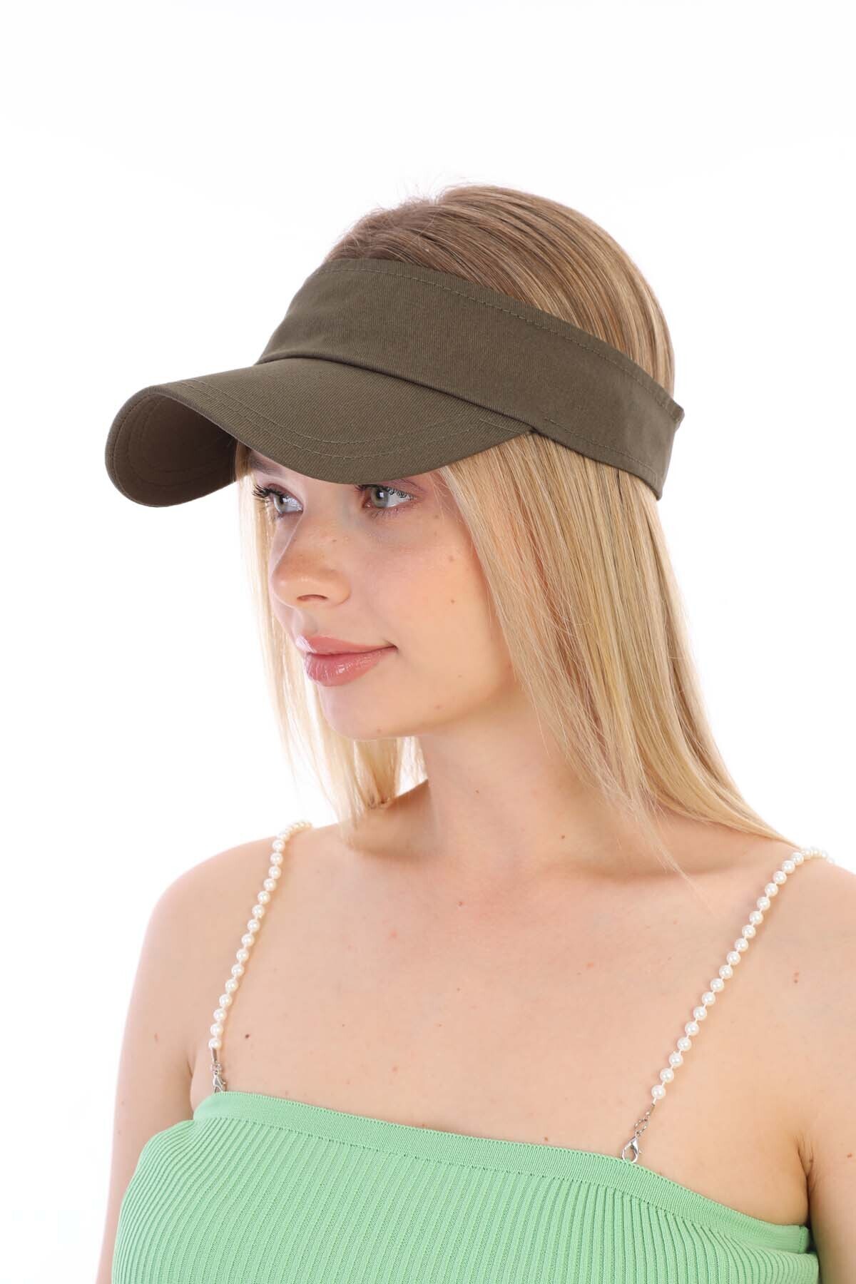 Ritagarcia Uv Koruyuculu Unisex Siperlikli Haki Tenisci Vizör Şapka görsel 6