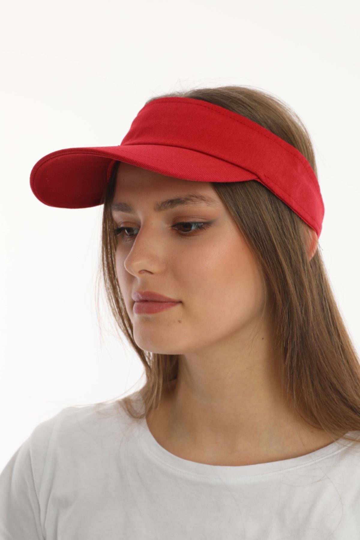 Ritagarcia Uv Koruyuculu Unisex Siperlikli Kırmızı Tenisci Vizör Şapka görsel 6