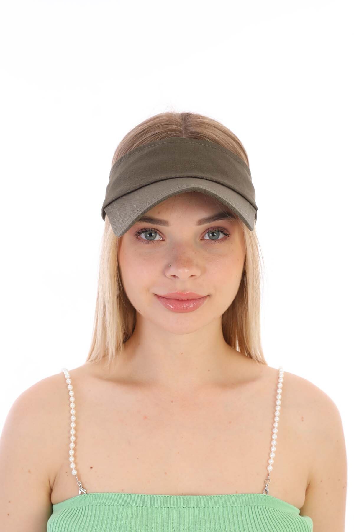 Ritagarcia Uv Koruyuculu Unisex Siperlikli Haki Tenisci Vizör Şapka görsel 5