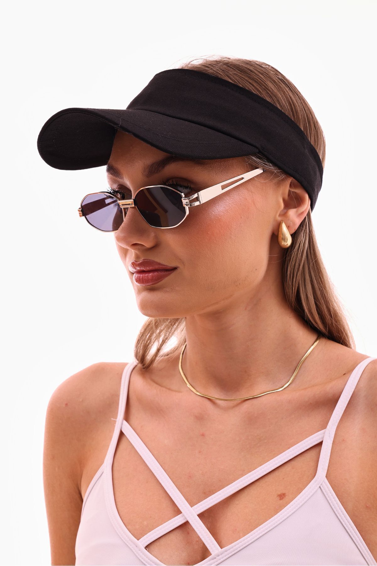 Ritagarcia Uv Koruyuculu Unisex Siperlikli Siyah Tenisci Vizör Şapka görsel 4