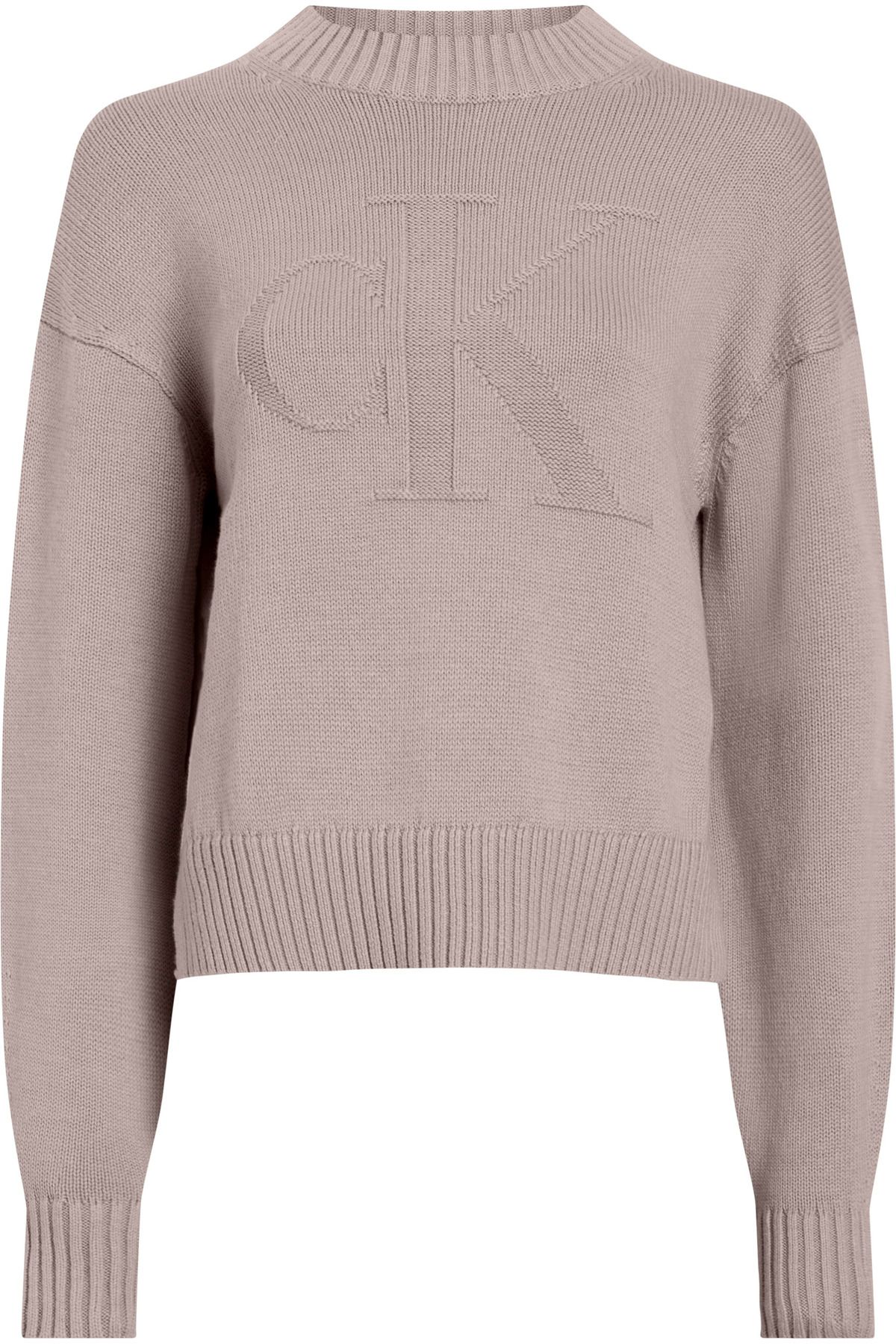 Calvin Klein-Women's Beige Sweater - Ck Intarsia Print, Half Neck Collar J20J 224224 1