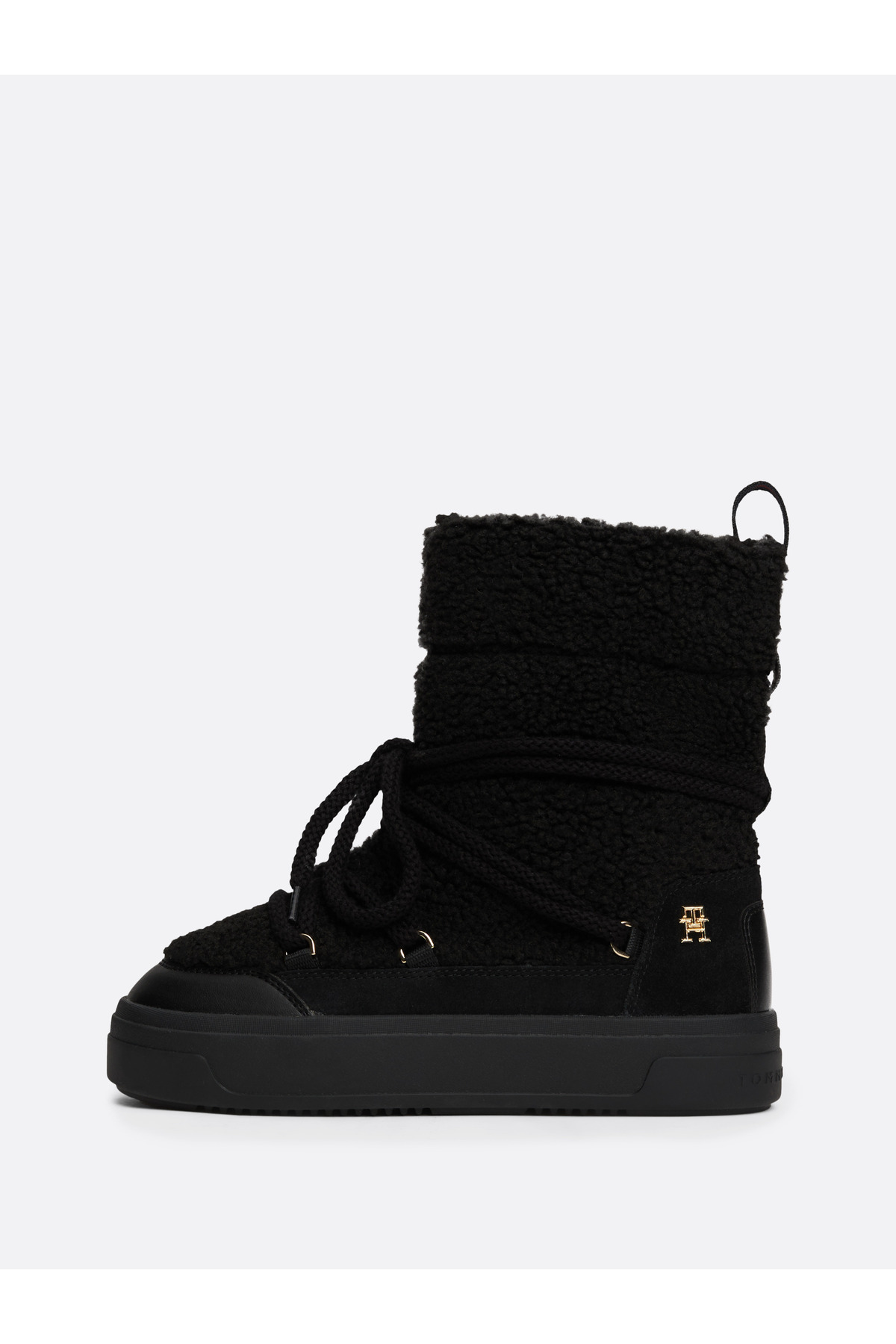 Tommy Hilfiger-Dámske čierne čižmy na šnurovanie Faux Shearling 2