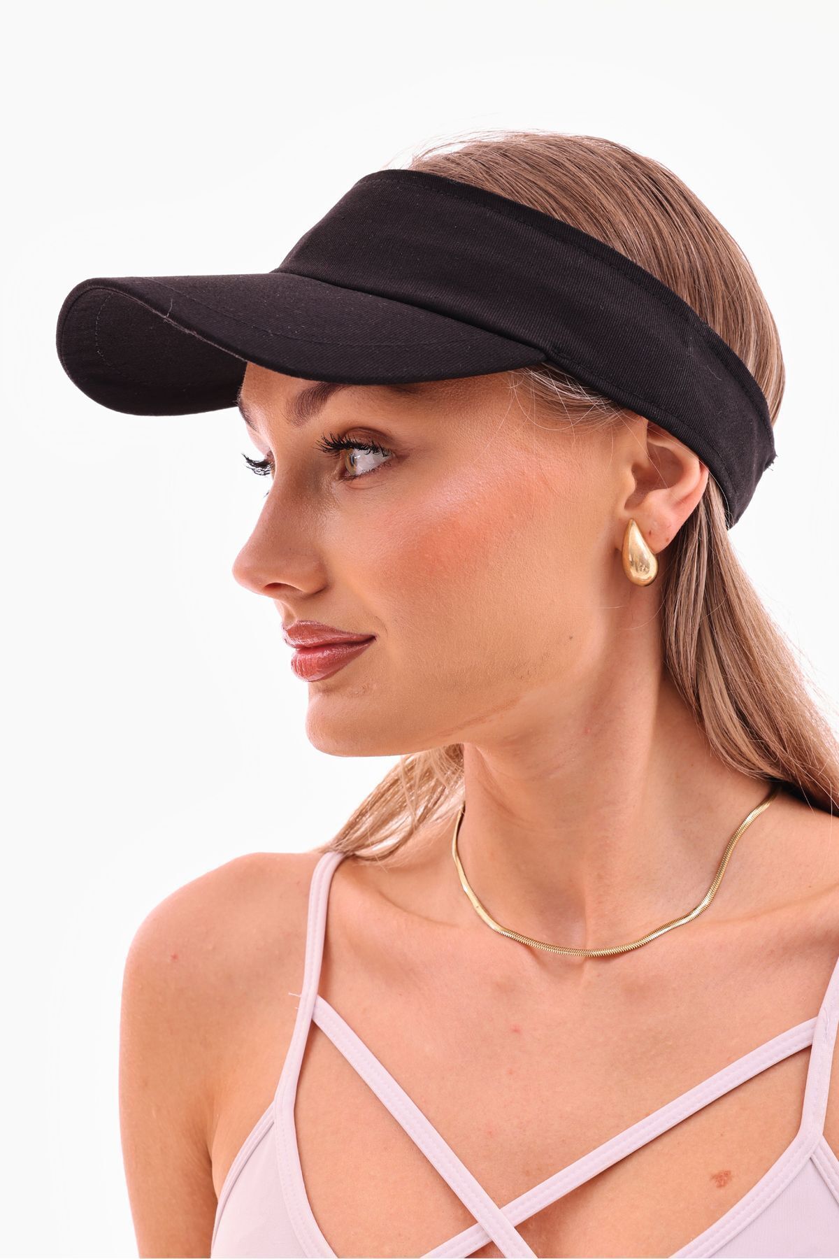 Ritagarcia Uv Koruyuculu Unisex Siperlikli Siyah Tenisci Vizör Şapka görsel 6