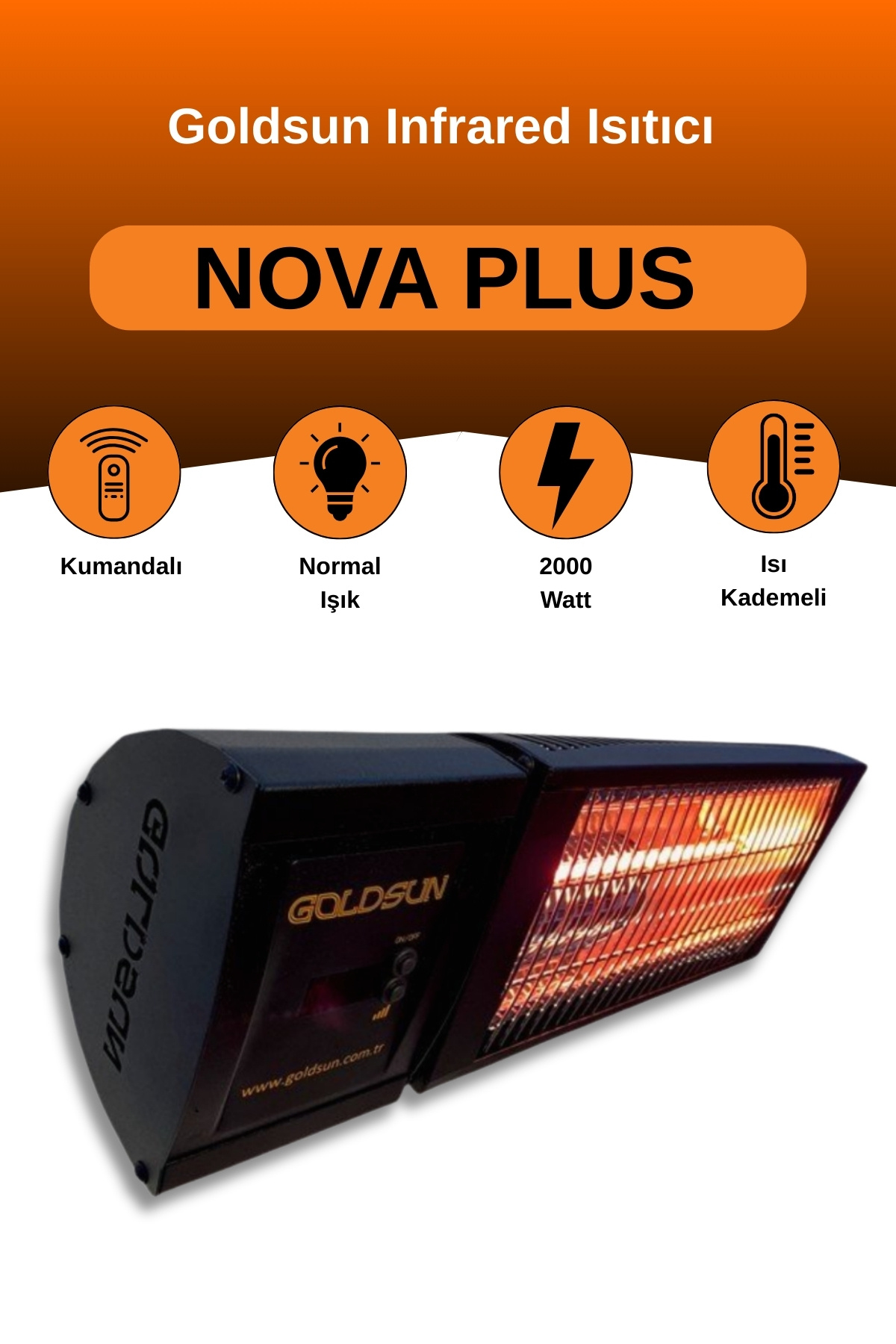 GOLDSUN Nova Plus 2000 Watt GSN20P Kumandalı Elektrikli İnfrared Isıtıcı-Siyah
