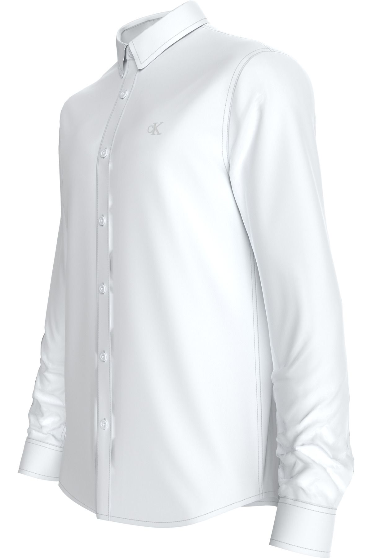 Calvin Klein-قميص رجالي بقصة ضيقة - قطن، تصميم طية صدر السترة بأزرار J30j 324614 ياف 2