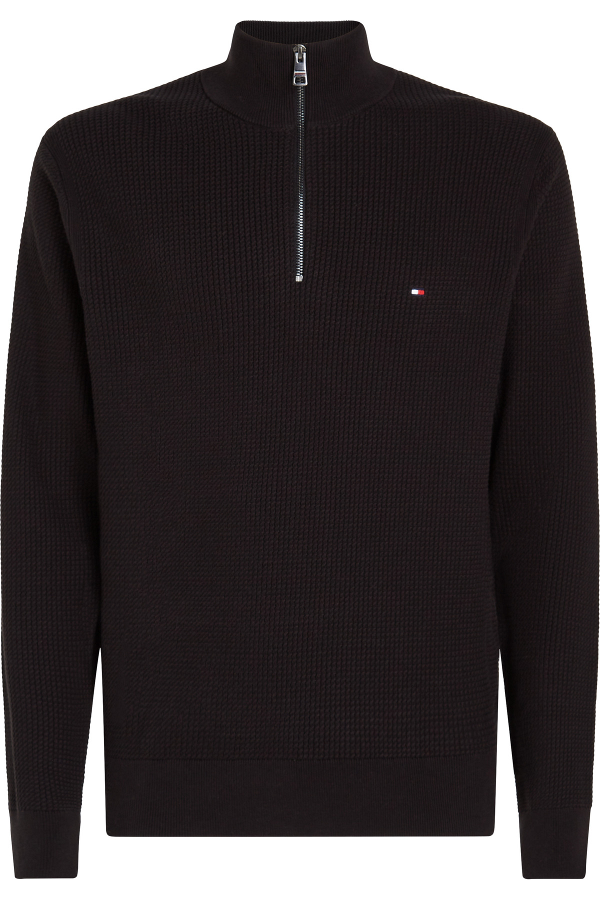 تامی هیلفیگر ژاکت مردانه طرح برند، نیم زیپ، طرح ترکیبی نخی و مشکی، شیک، مدل MW0MW3