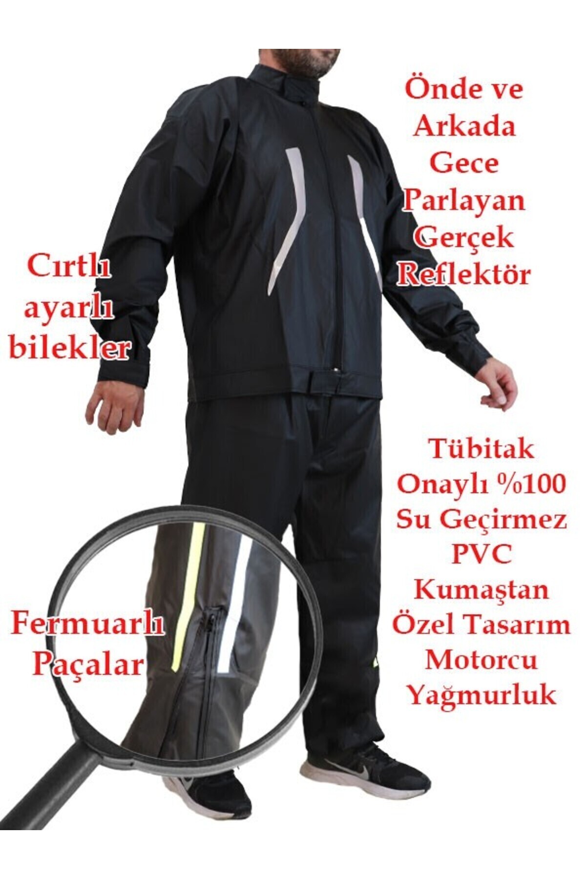 go out Motorcu Yağmurluk %100 Su Geçirmez Dikişsiz Ön Arka Çift Reflektör Fermuarlı Paçalar