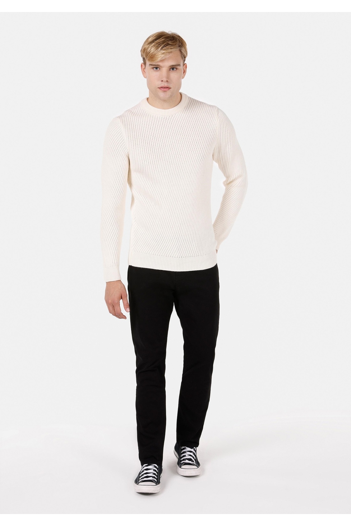 Colin's-Regular Fit Round Neck Men's Ecru Sweater 3