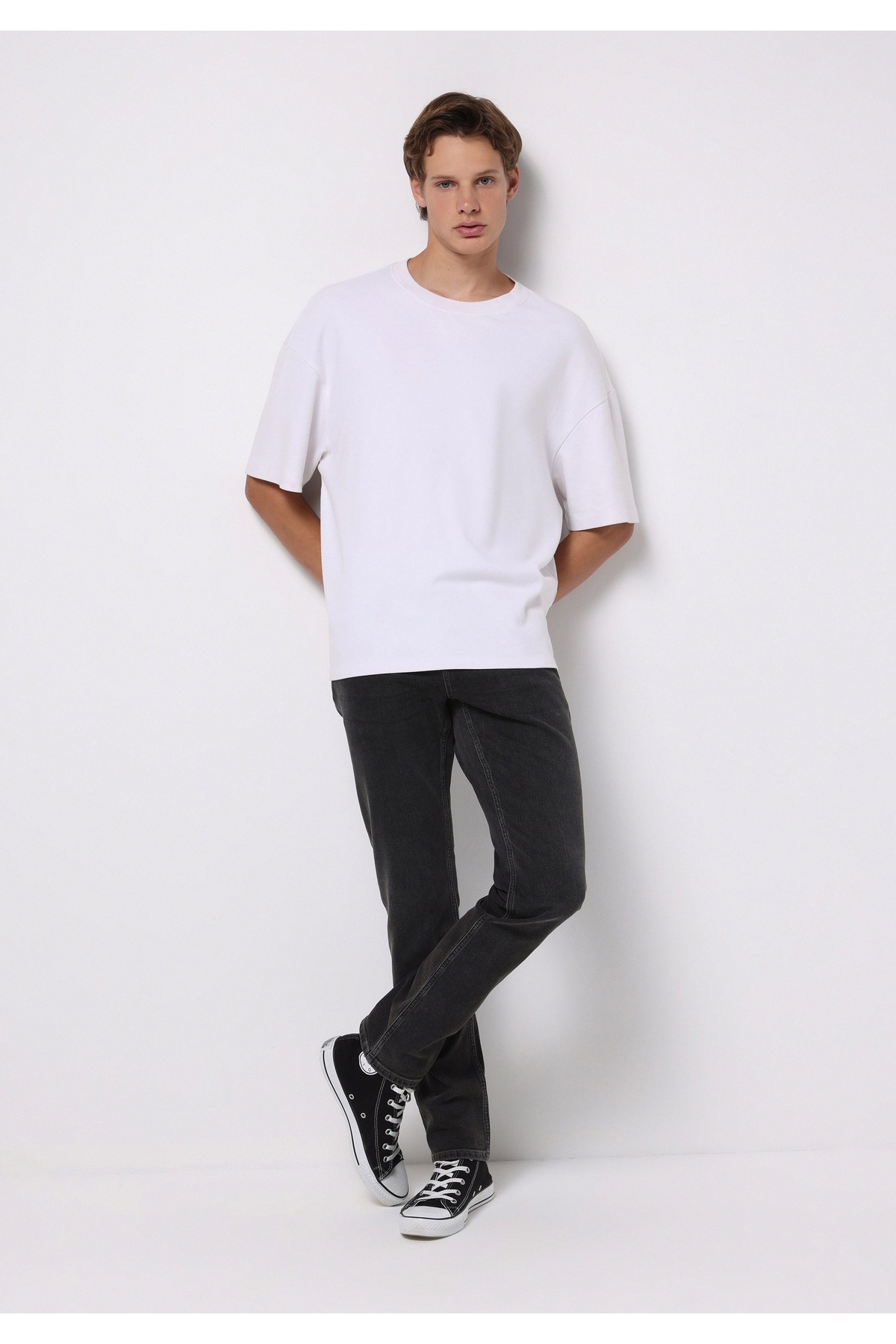 کالینز شلوار جین مشکی مردانه راسته، کمر کوتاه، ساق کوتاه