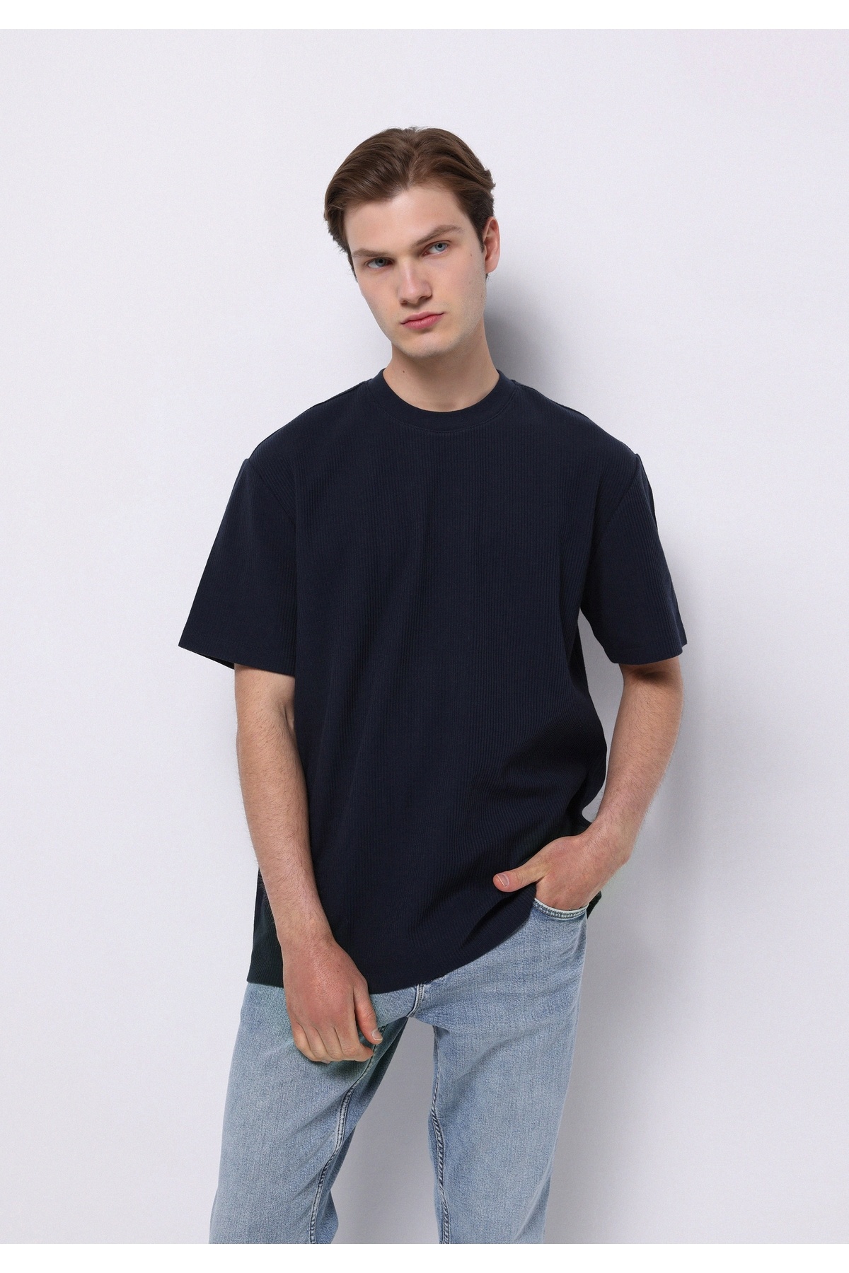 کالینز تی‌شرت آستین کوتاه سرمه‌ای مردانه یقه گرد ساده Comfort Fit