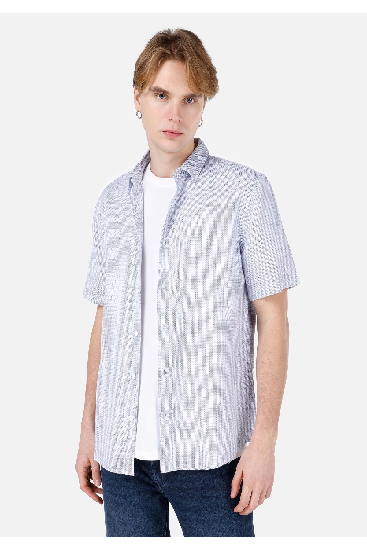 کالینز پیراهن آستین کوتاه مردانه ساده یقه گرد آبی