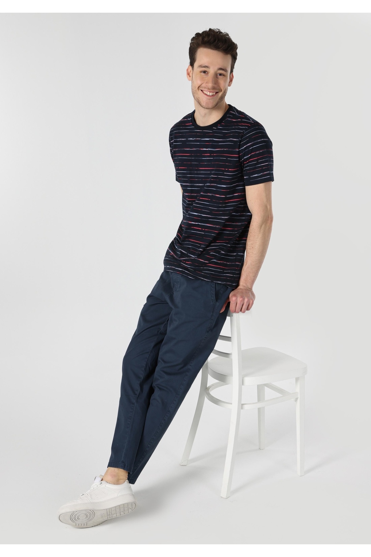 Colin's-Tricou cu mânecă scurtă pentru bărbați, cu dungi albastru bleumarin 1