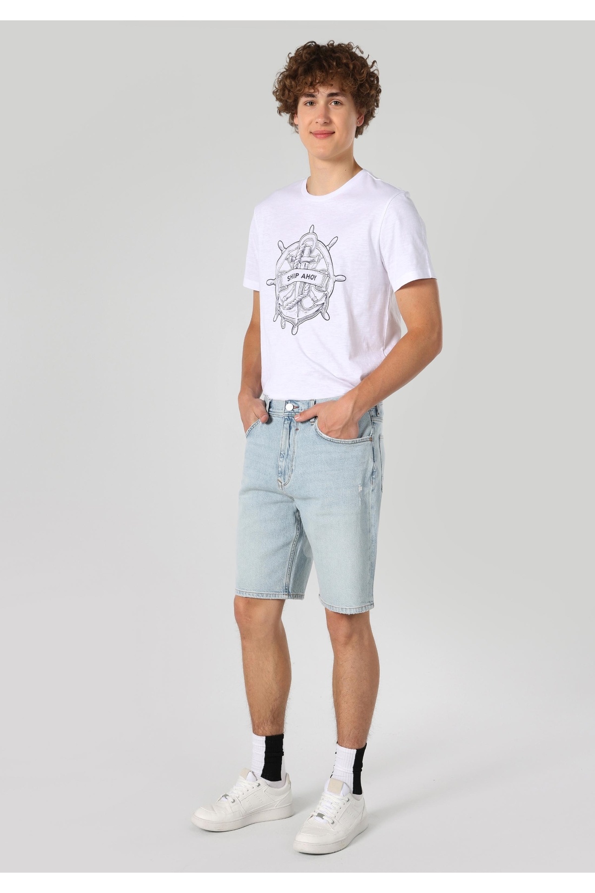 Colin's-Pantaloni scurți de jeans albaștri pentru bărbați, cu talie medie, drepte 3