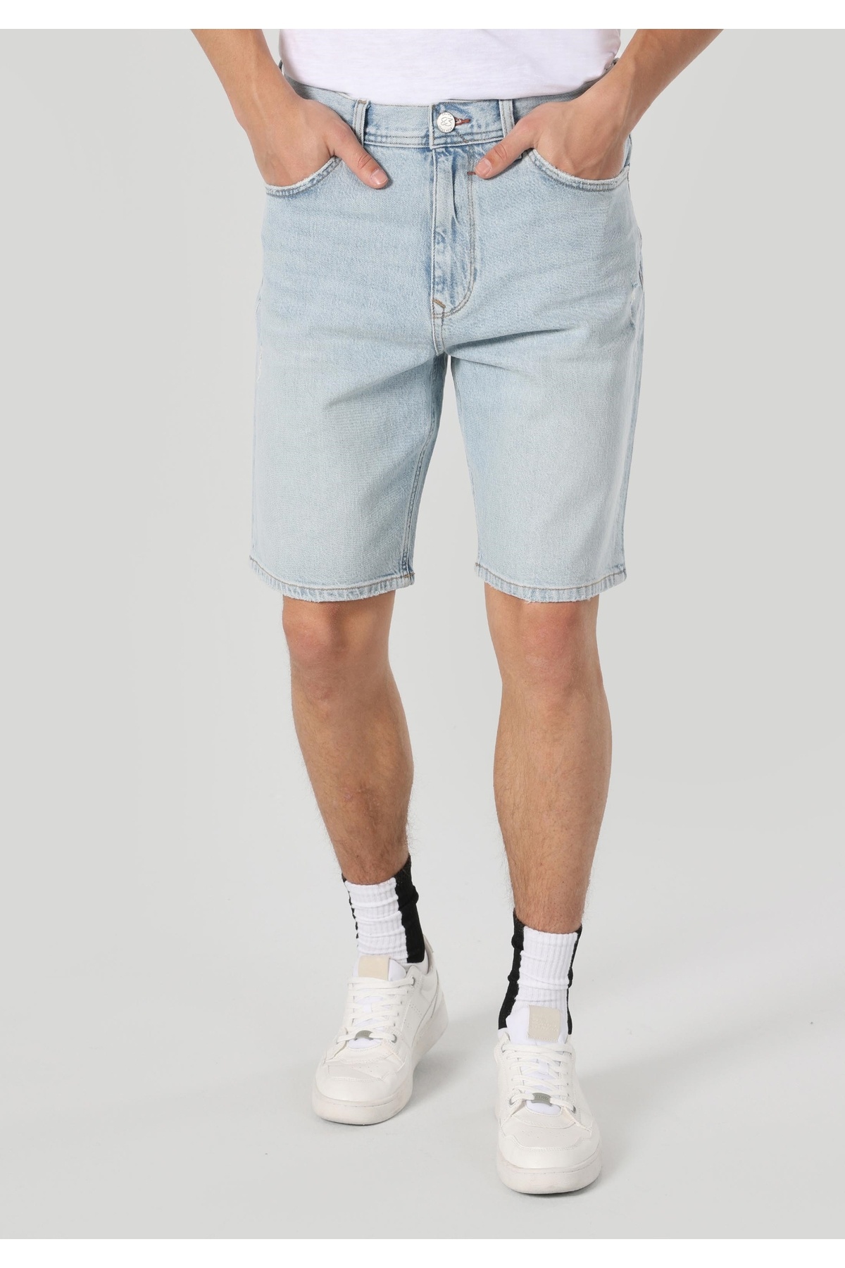 Colin's-Pantaloni scurți de jeans albaștri pentru bărbați, cu talie medie, drepte 4