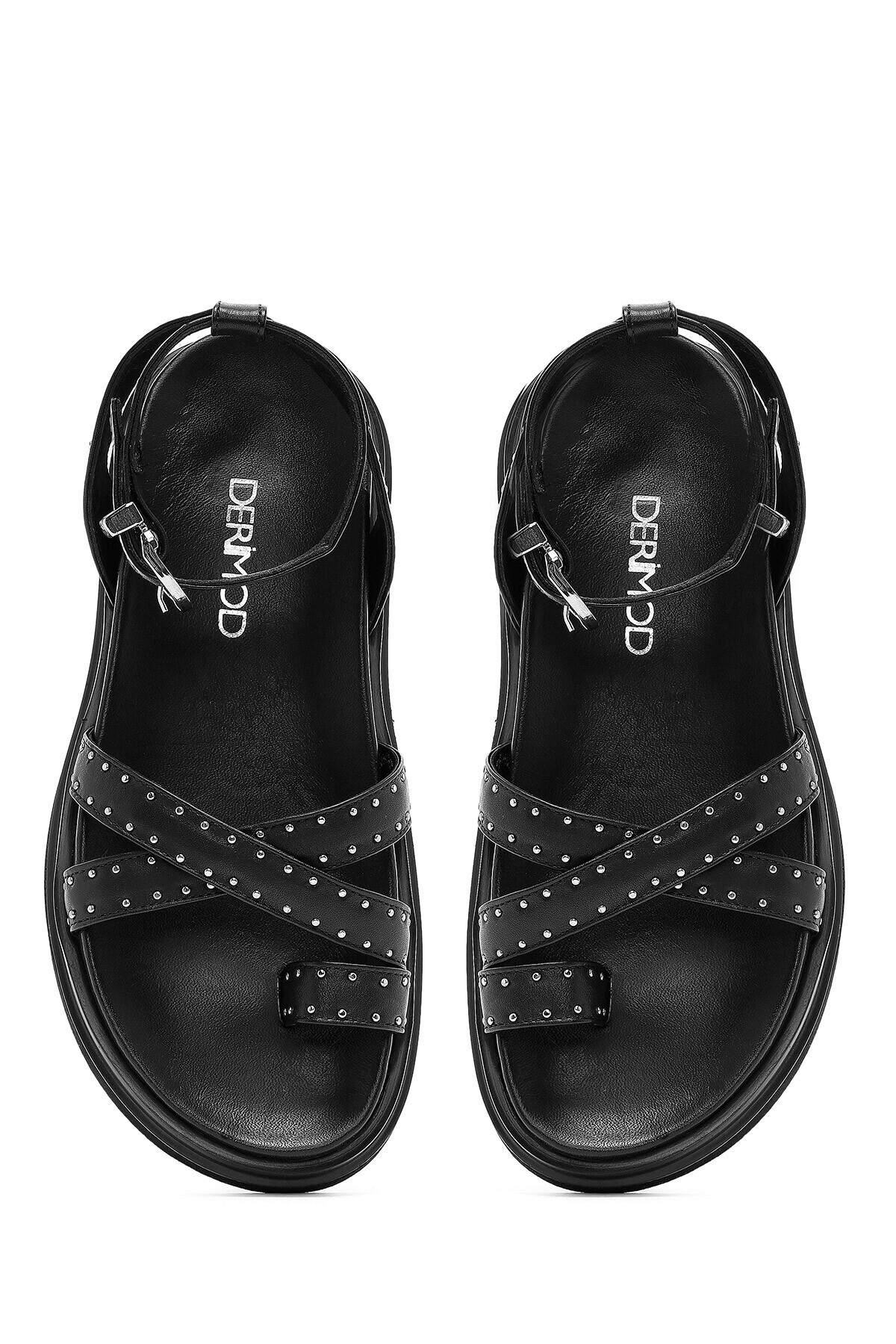 Derimod-Women's Black Ankle Buckle Metal Detailed Genuine Leather Sandals 25Sfd270418 7