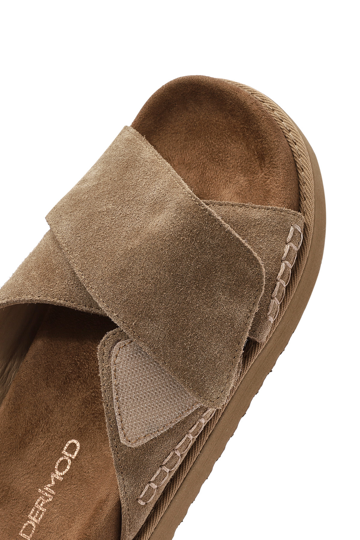 Derimod-Women's Tan Banded Thick Soled Suede Leather Slippers 25Sfd405210 8