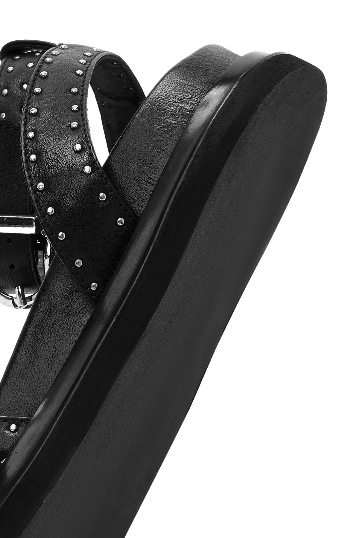 Derimod-Women's Black Ankle Buckle Metal Detailed Genuine Leather Sandals 25Sfd270418 8