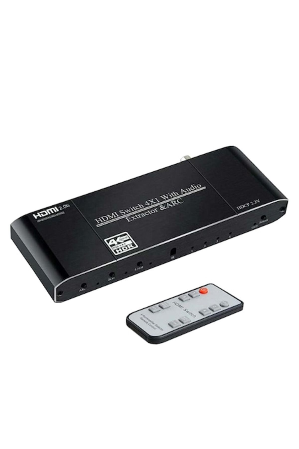 HOPE R-HDMI 2.0 switch, 4 inputs and 1 output, HDCP 2.2, 4K@60Hz, outputs: Toslink, Coaxial, Jack 3.5mm L/R, 1