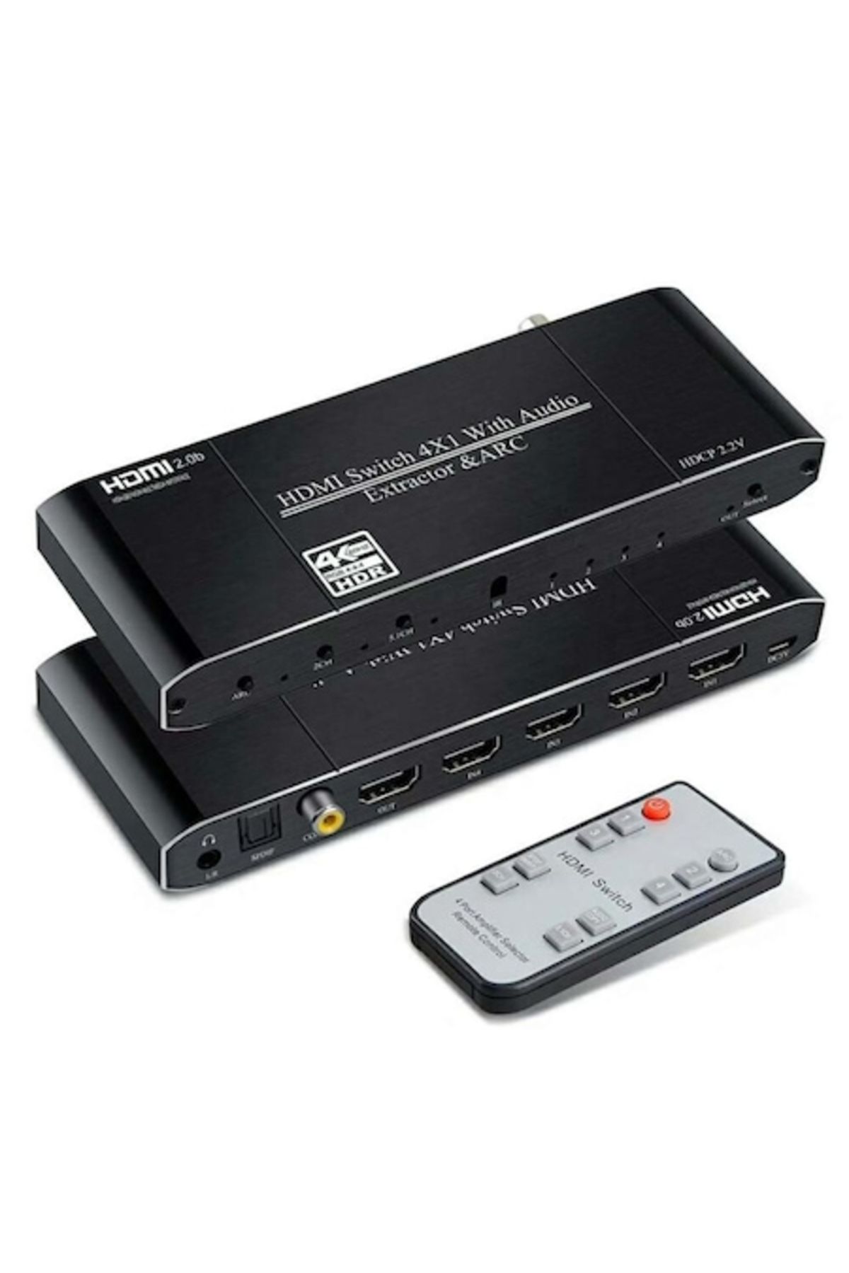 HOPE R-HDMI 2.0 switch, 4 inputs and 1 output, HDCP 2.2, 4K@60Hz, outputs: Toslink, Coaxial, Jack 3.5mm L/R, 2