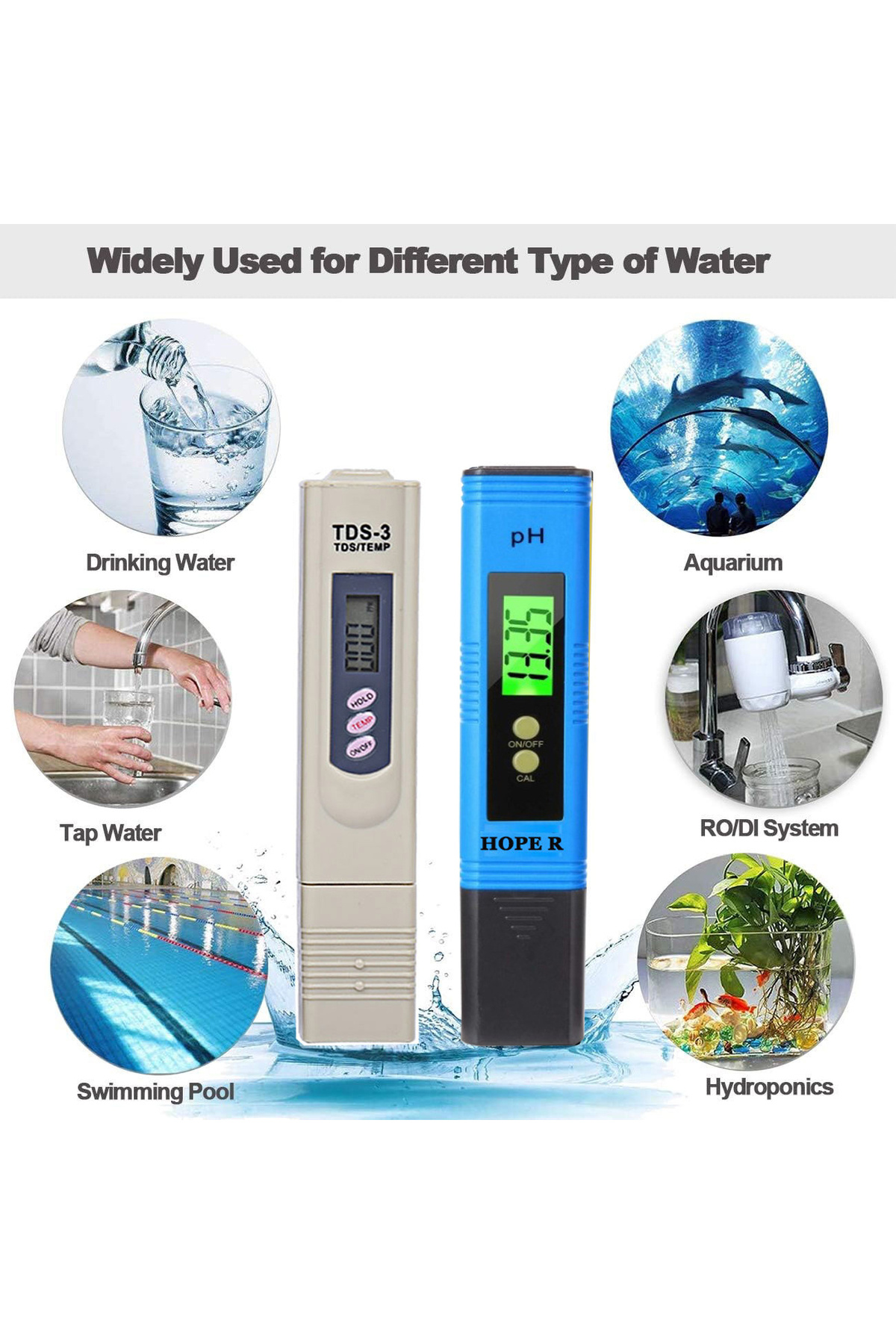 HOPE R-3-in-1 digital tester set, PH meter with automatic correction and TDS-3 for purity control and te 2