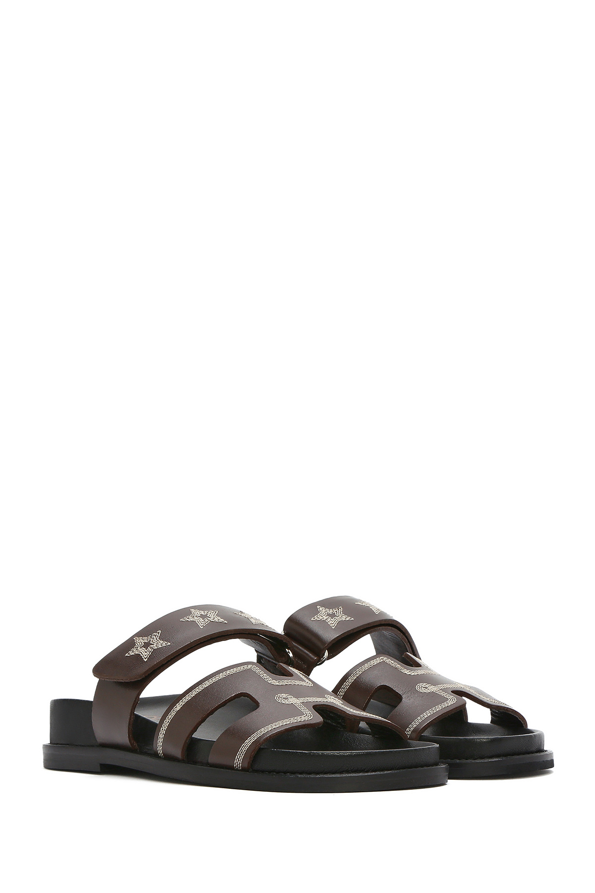 Derimod-Women's Brown Striped Patterned Leather Slippers 25Sfd 230018 3