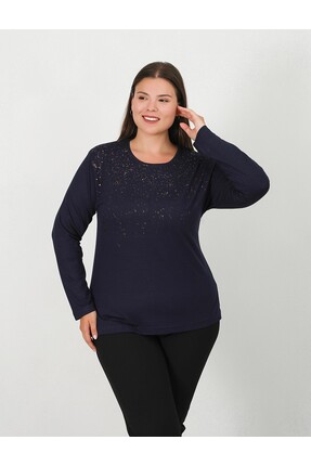 Lanze Taşlı ve Baskılı Penye Bluz