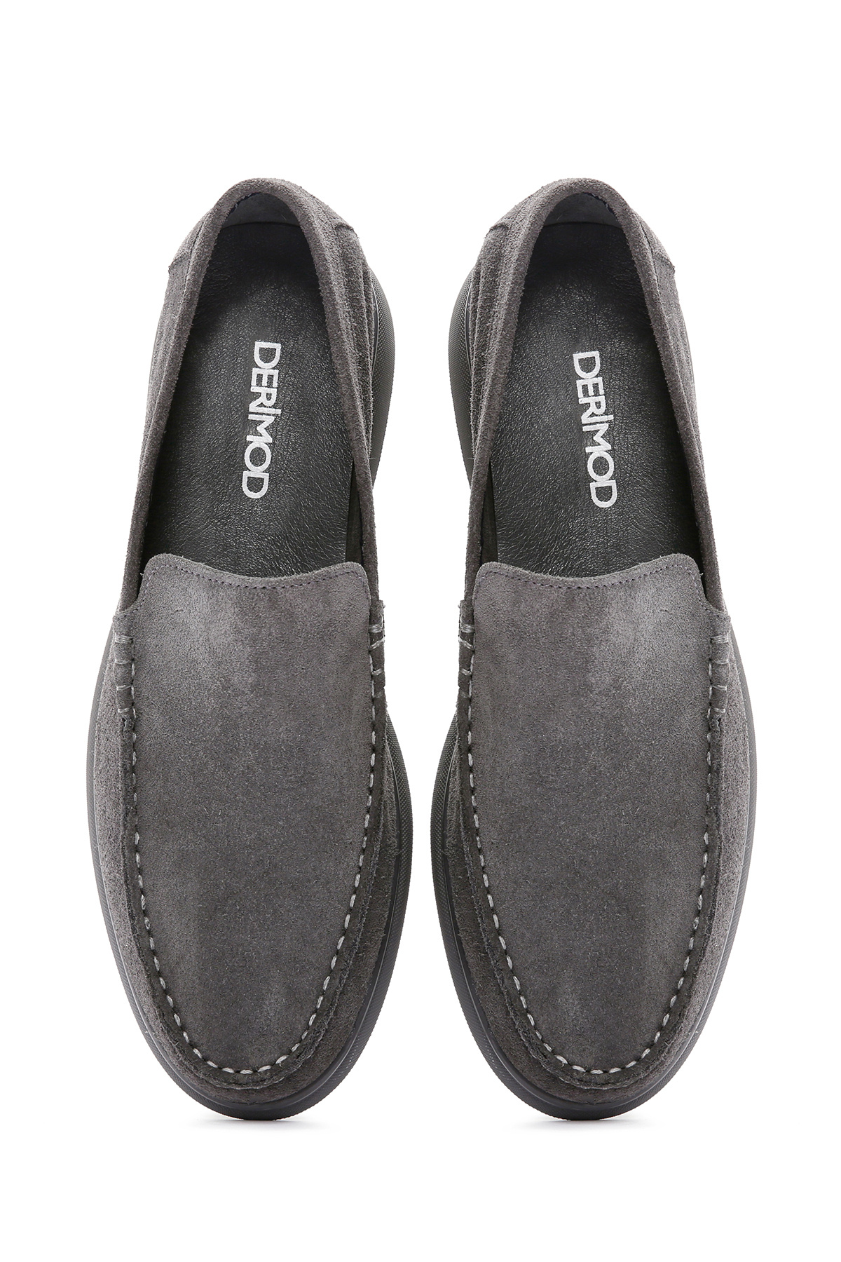 Derimod-Fly pentru bărbați, gri, piele de căprioară, din piele naturală, pantofi Penny Loafer, pantofi casual de zi cu zi 25sfd631010 7