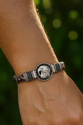 Genel Markalar Erkek Bileklik Zirkon İşlemeli Yuvarlak Kartal Figürlü Hakiki ...