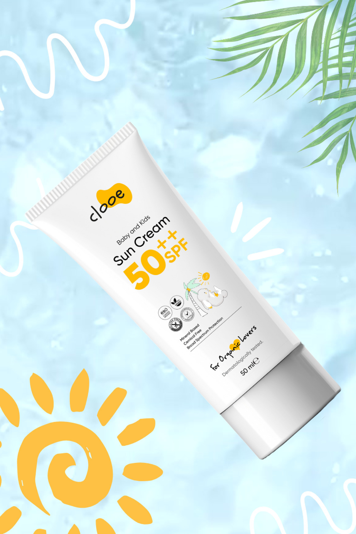 2'li Bebek & Çocuk Güneş Kremi SPF 50++ 50 ml - Mineral Filtreli - Yüksek UVA & UVB Koruması - Organik -Glutensiz - Yüz ve Vücut İçin — PKA016 — تصویر 5 از 6
