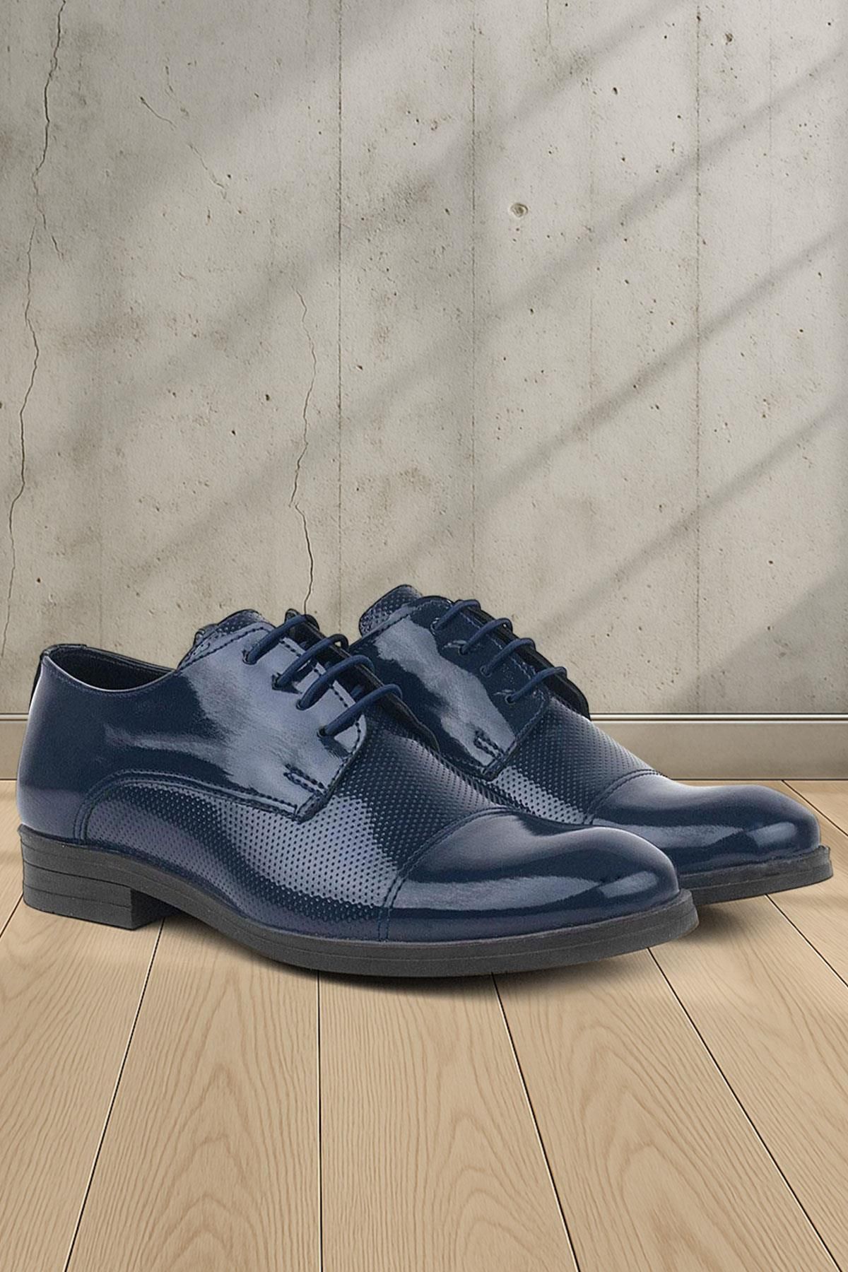 Rakerplus-Navy Blue Patent Leather Oxford Laced Classic Children's Shoes 1