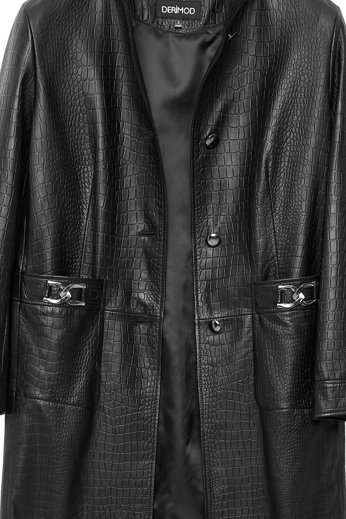 Derimod-Colette Women's Black Crocodile Patterned Leather Top Coat 24Wgd5182Y8 6