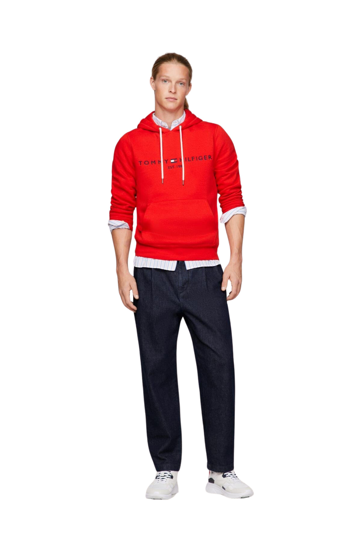 تامی هیلفیگر سویشرت آستین بلند مردانه کلاه دار با لوگوی برند، قرمز1 MW