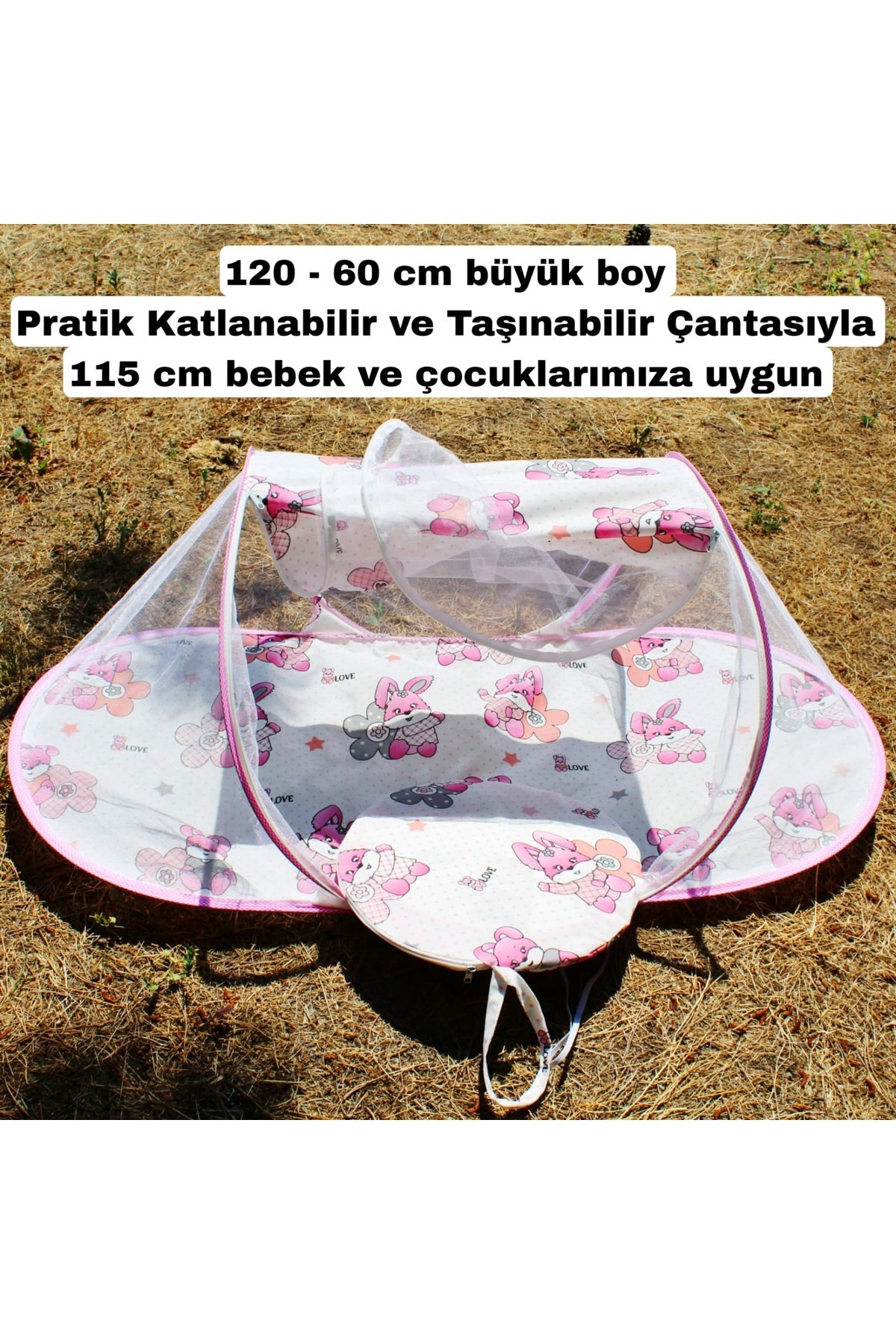 SerSev Katlanabilir Bebek Cibinlik Çantalı Bebek Tül Sineklik Haşere Koruyucu Bebek Gölgelik 120-60 cm fotoğrafı 4 (önizleme)