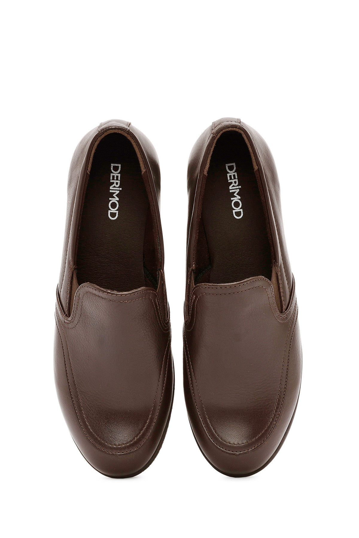 Derimod-Women's Brown Wedge Heeled Leather Comfort Loafer 24Wfd 236818 7