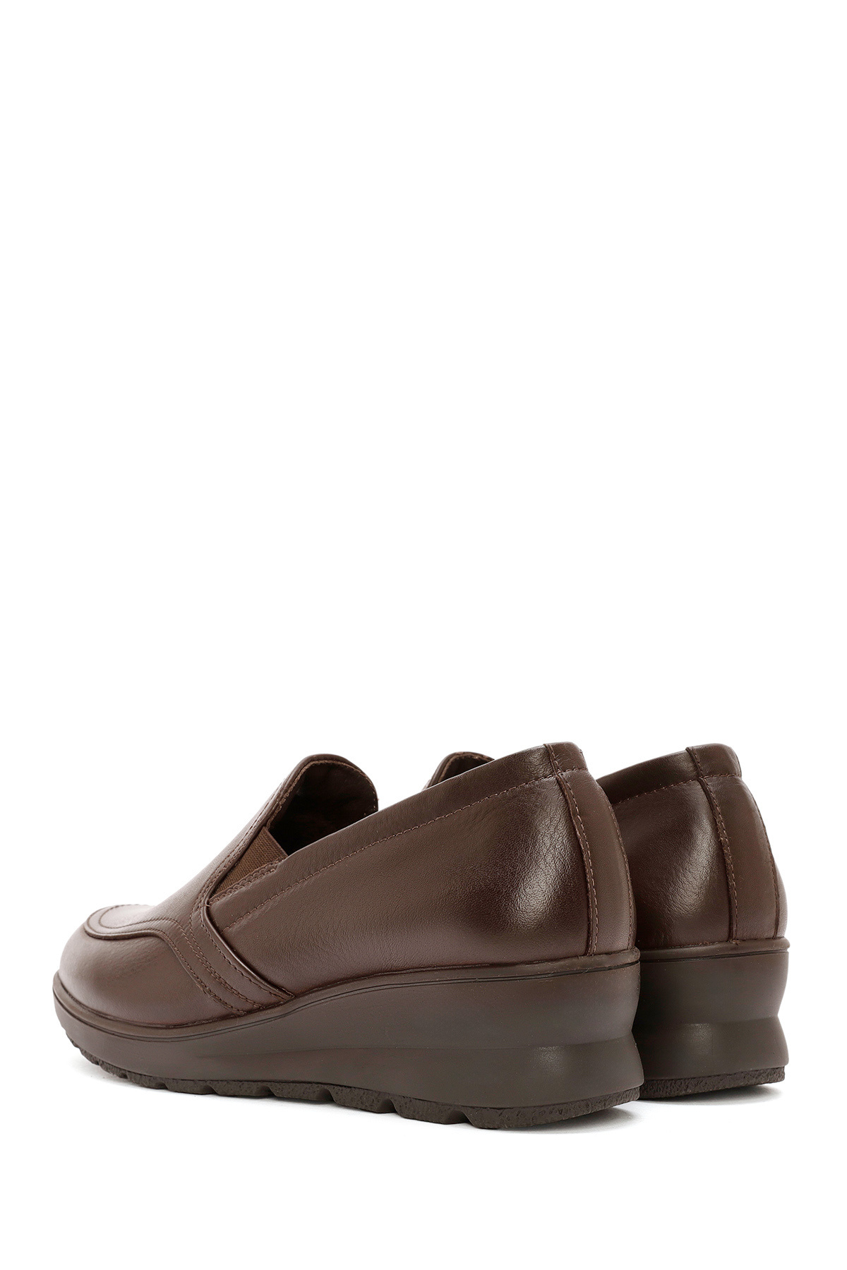 Derimod-Women's Brown Wedge Heeled Leather Comfort Loafer 24Wfd 236818 5