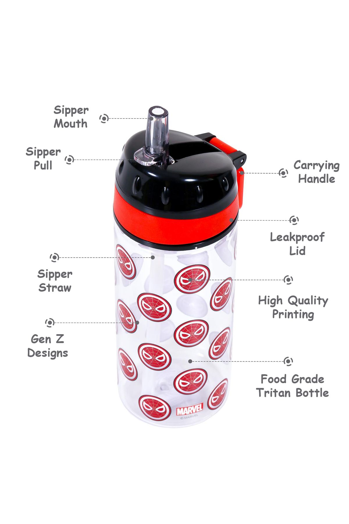Eazy Kids-Marvel Spider - Man Tritan Water Bottle w / Carry handle - Black Red(420ml) 8