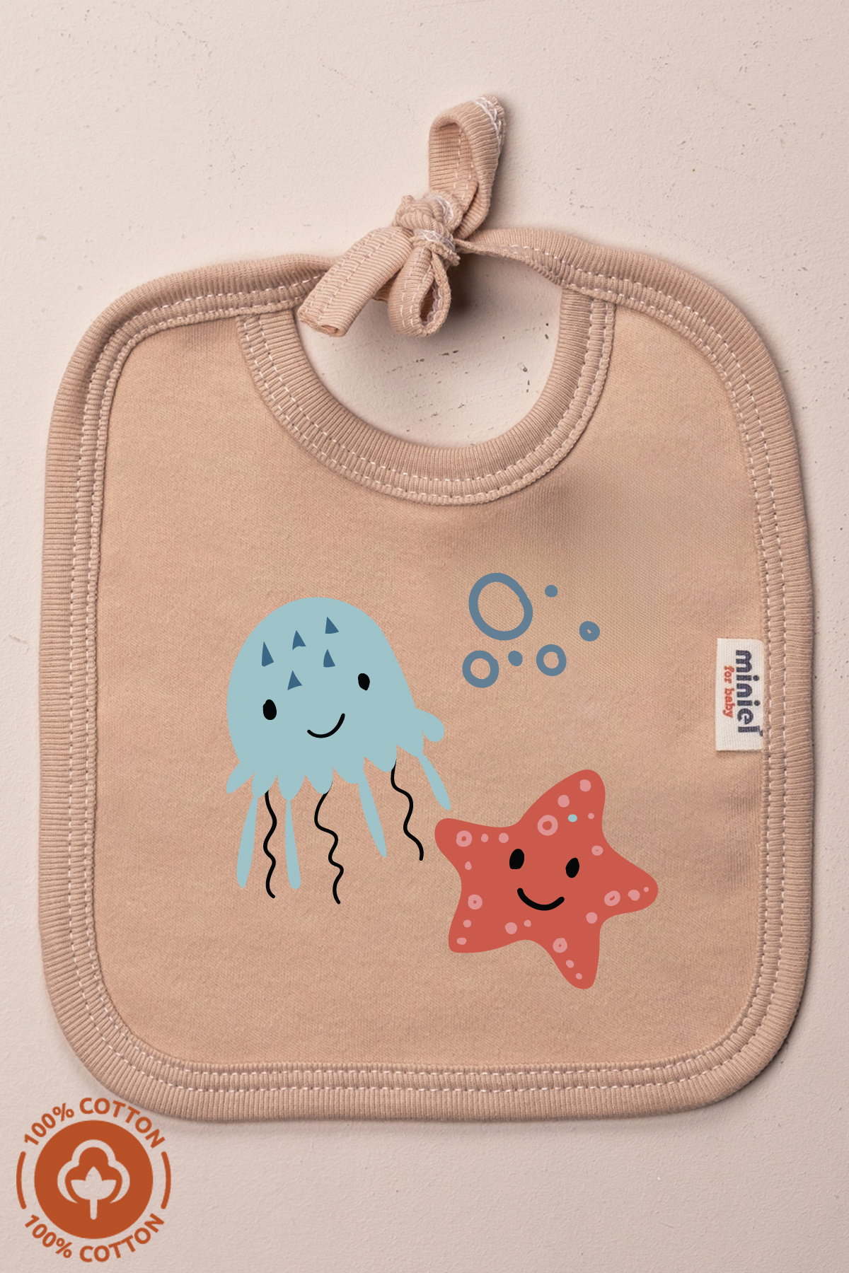 Miniel Unisex Bebek Yenidoğan Penye Organik Pamuklu Hello Ocean Baskılı 0-3 Ay Bebek Önlüğü 3'Lü Set fotoğrafı 2 (önizleme)