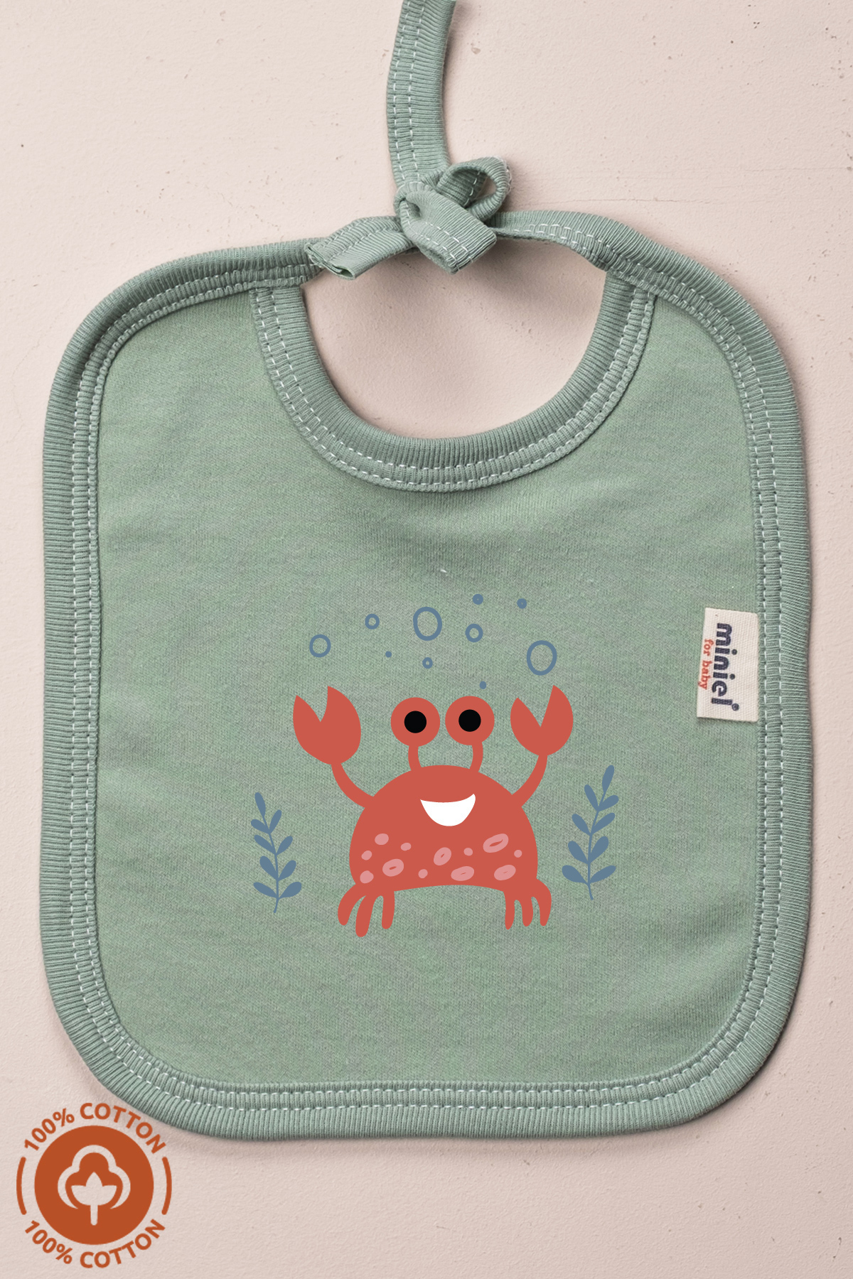 Miniel Unisex Bebek Yenidoğan Penye Organik Pamuklu Hello Ocean Baskılı 0-3 Ay Bebek Önlüğü 3'Lü Set fotoğrafı 4 (önizleme)